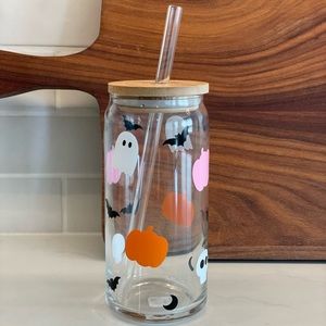 Custom 20oz beer glass tumbler with bamboo lid and glass straw